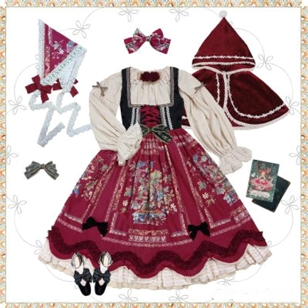 Bavarian Lolita JSK burgundy chest-support version color swatch fabric detail view