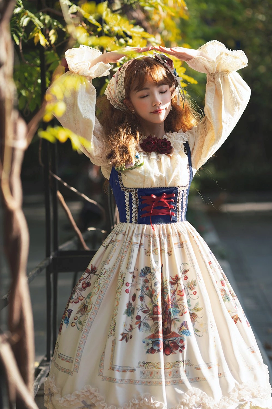 Bavarian Lolita JSK fabric content composition twill cotton velvet chiffon lace details