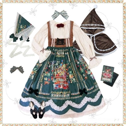 Bavarian Lolita JSK green forest chest-support version color swatch fabric detail view