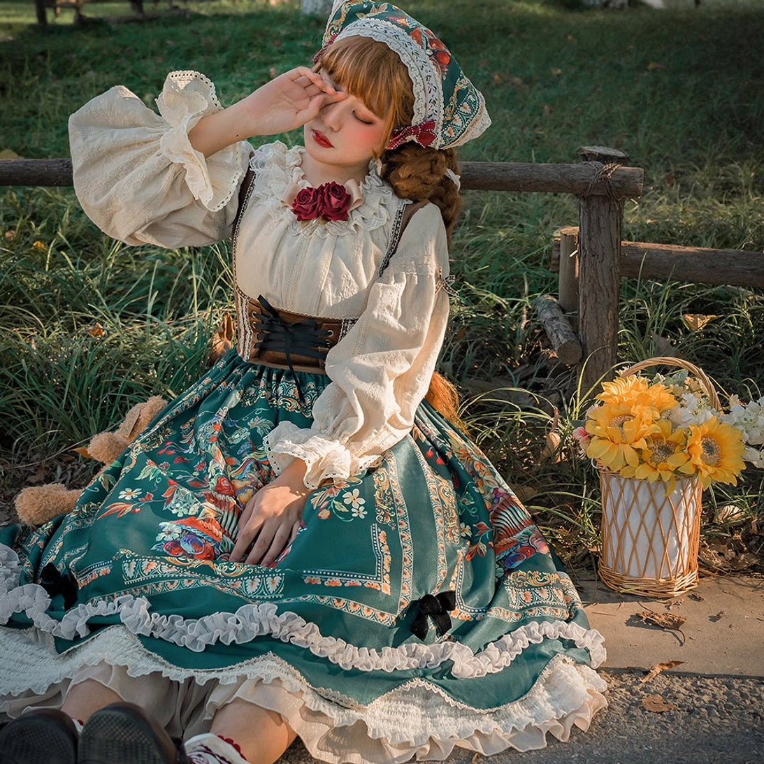 Bavarian Lolita JSK ivory chest-support version full outfit coordinate display