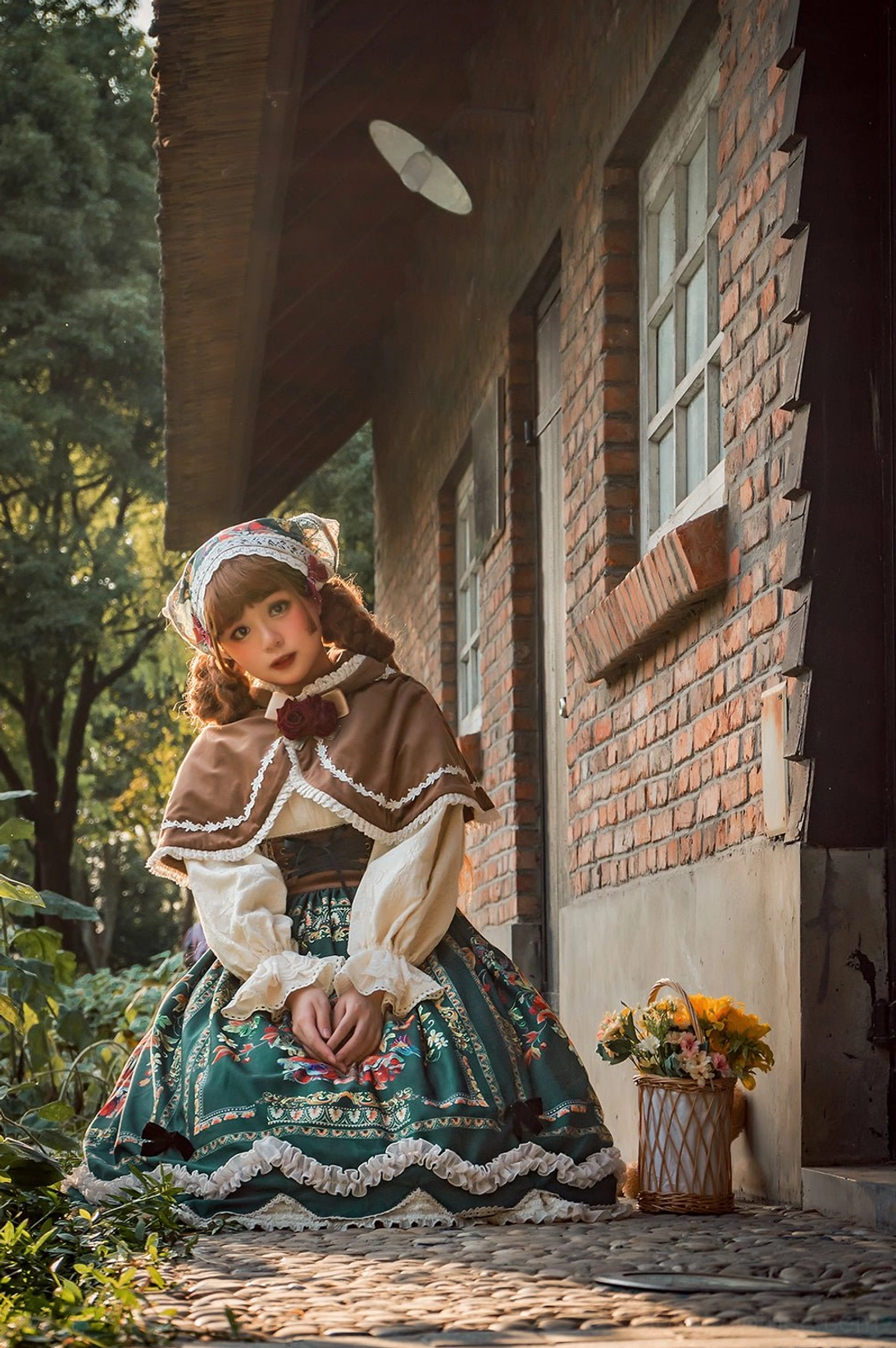 Bavarian Lolita JSK skirt pattern close-up berry and bird folk painting artistic design