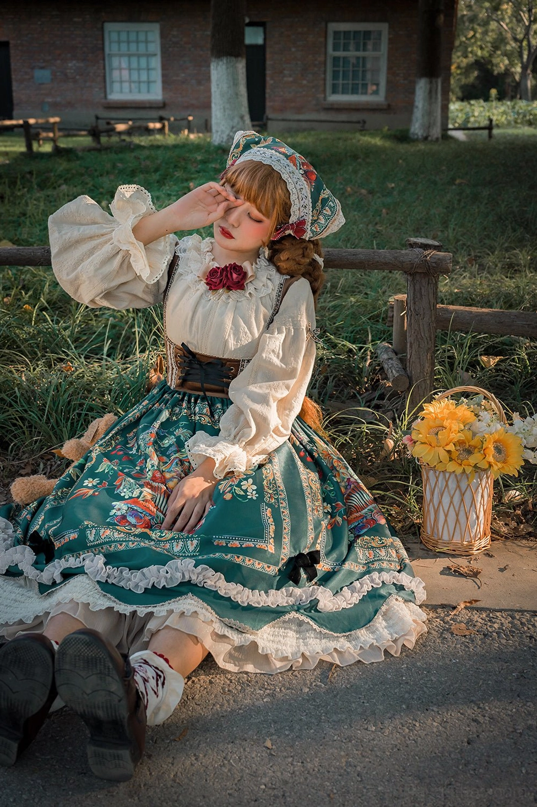 Bavarian Lolita JSK velvet bodice and chest support structure detail showing construction quality