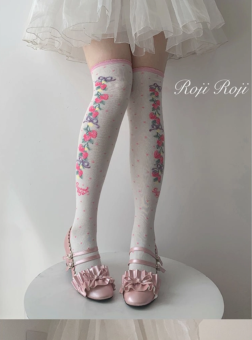 bean paste warm terracotta sweet lolita over-the-knee thigh-high cotton socks botanical prints warm tone coordinate piece