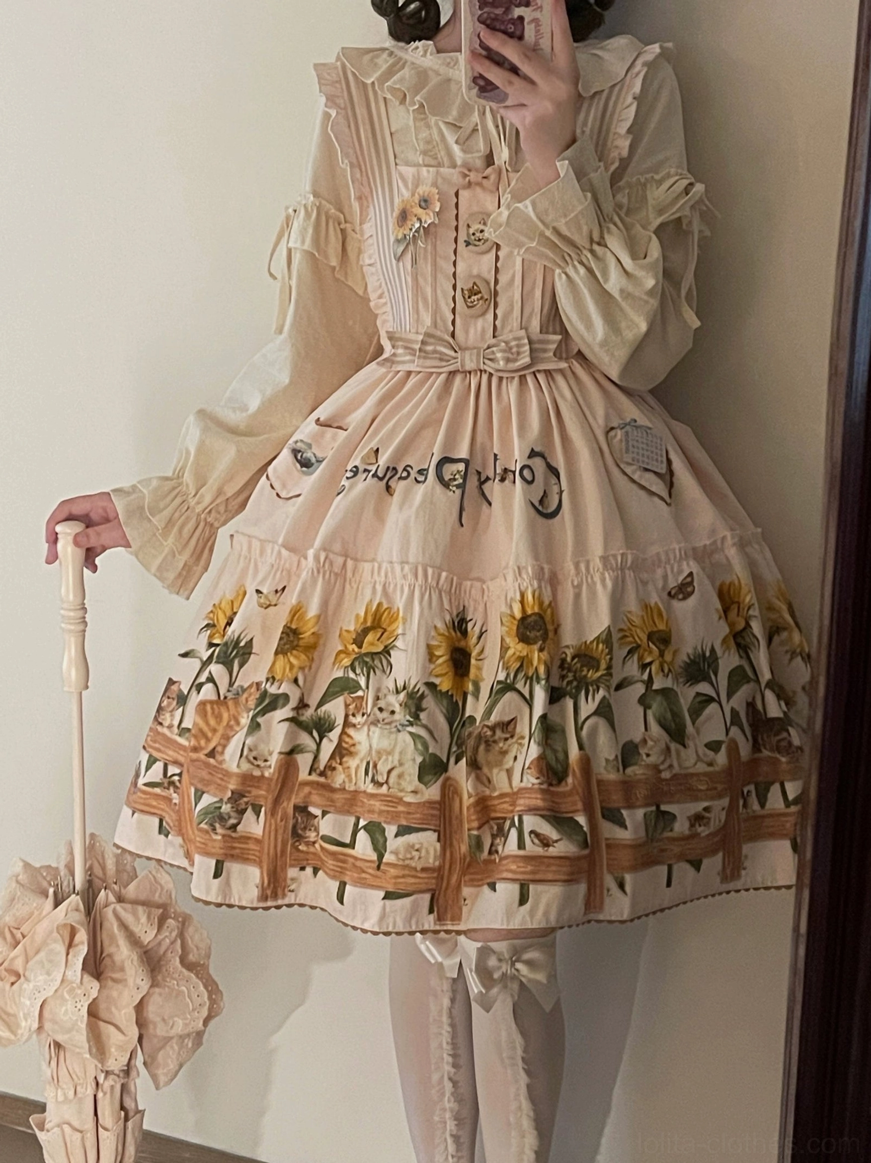 Beige JSK only variant of country lolita dress shown as standalone garment product photography