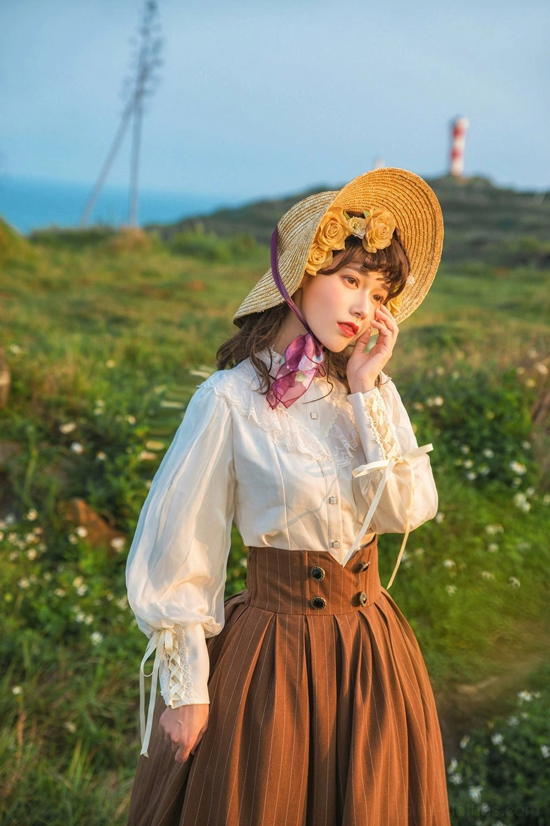 Beige mutton sleeve lolita blouse detail shot elegant construction