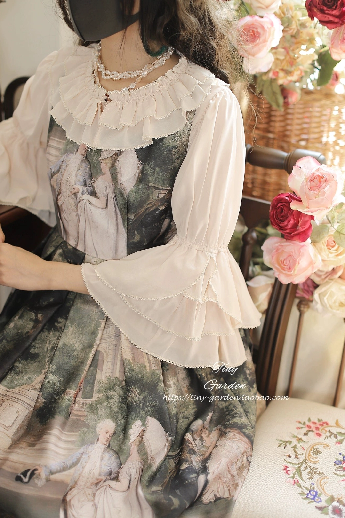 Beige ruffled lolita blouse with picot trim version featuring precise pinking shears detailing and minimalist aesthetic, perfect for everyday lolita coordinates and layering