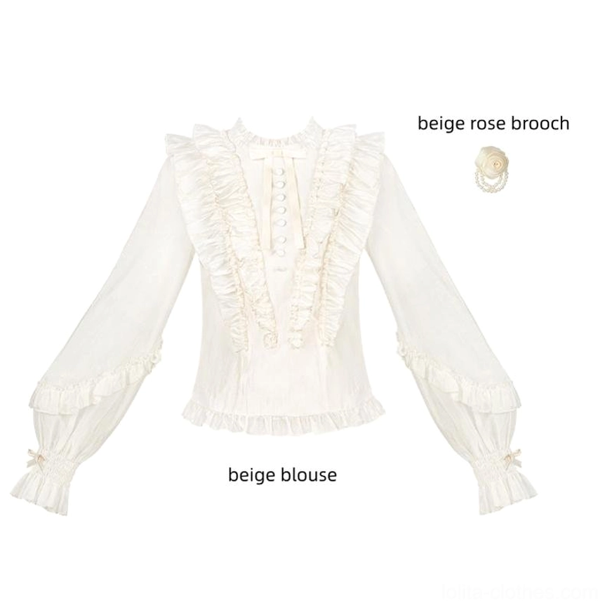 Beige ruffled blouse coordinating piece for Gothic Lolita mermaid corset skirt all sizes available