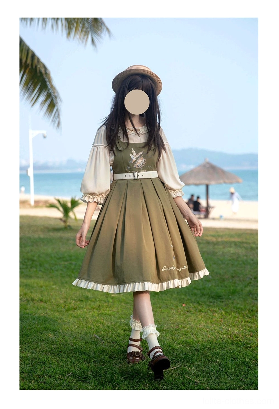 Bird embroidery Lolita JSK dress multiple color options display front view ensemble coordination aesthetic choices