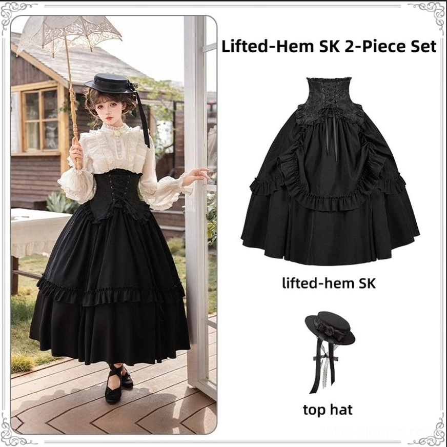 Black bow hair clip lolita accessory coordination Gothic Lolita mermaid corset skirt complete ensemble