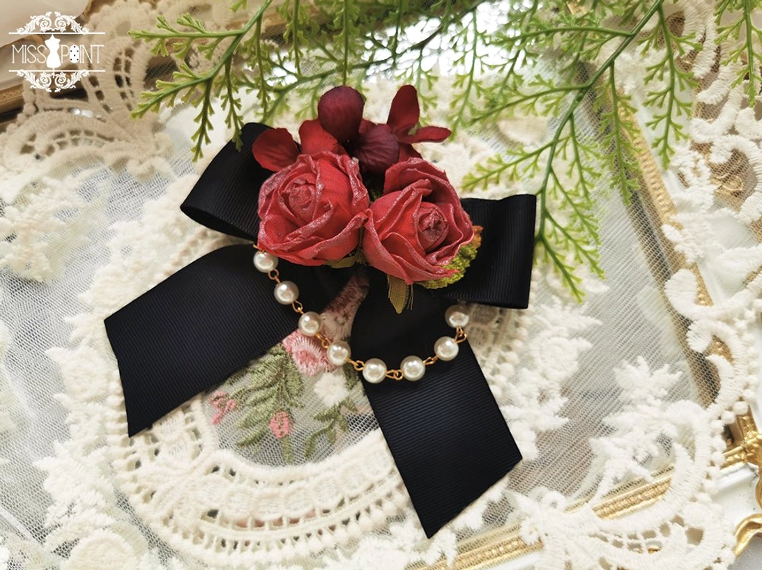 Black dual-use lolita flower accessory multi-color artificial roses convertible attachment system hair ornament and brooch styling