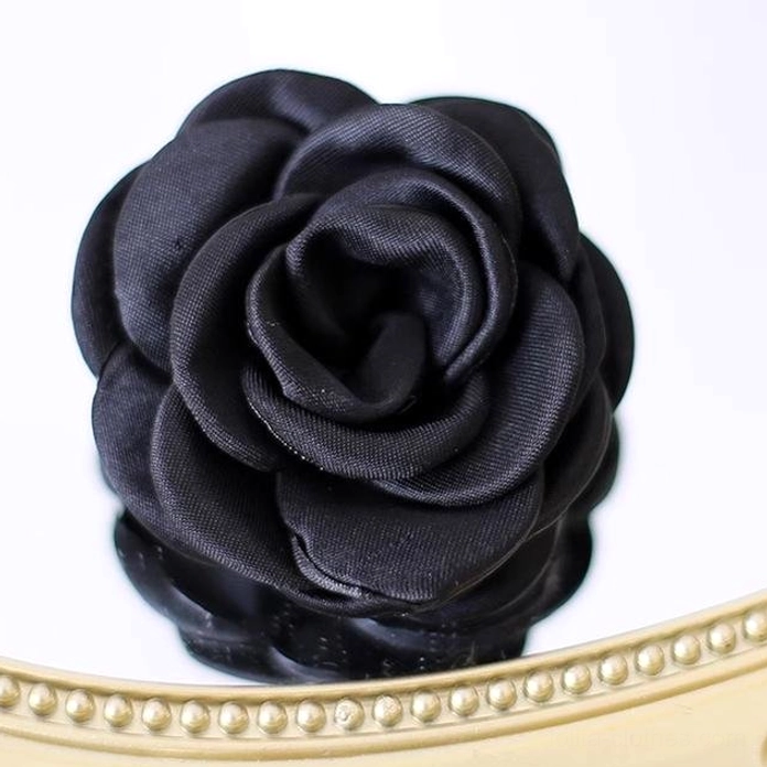 Black fabric rose hair clip and brooch accessory versatile Lolita fashion piece for multiple coordinate styles and occasions