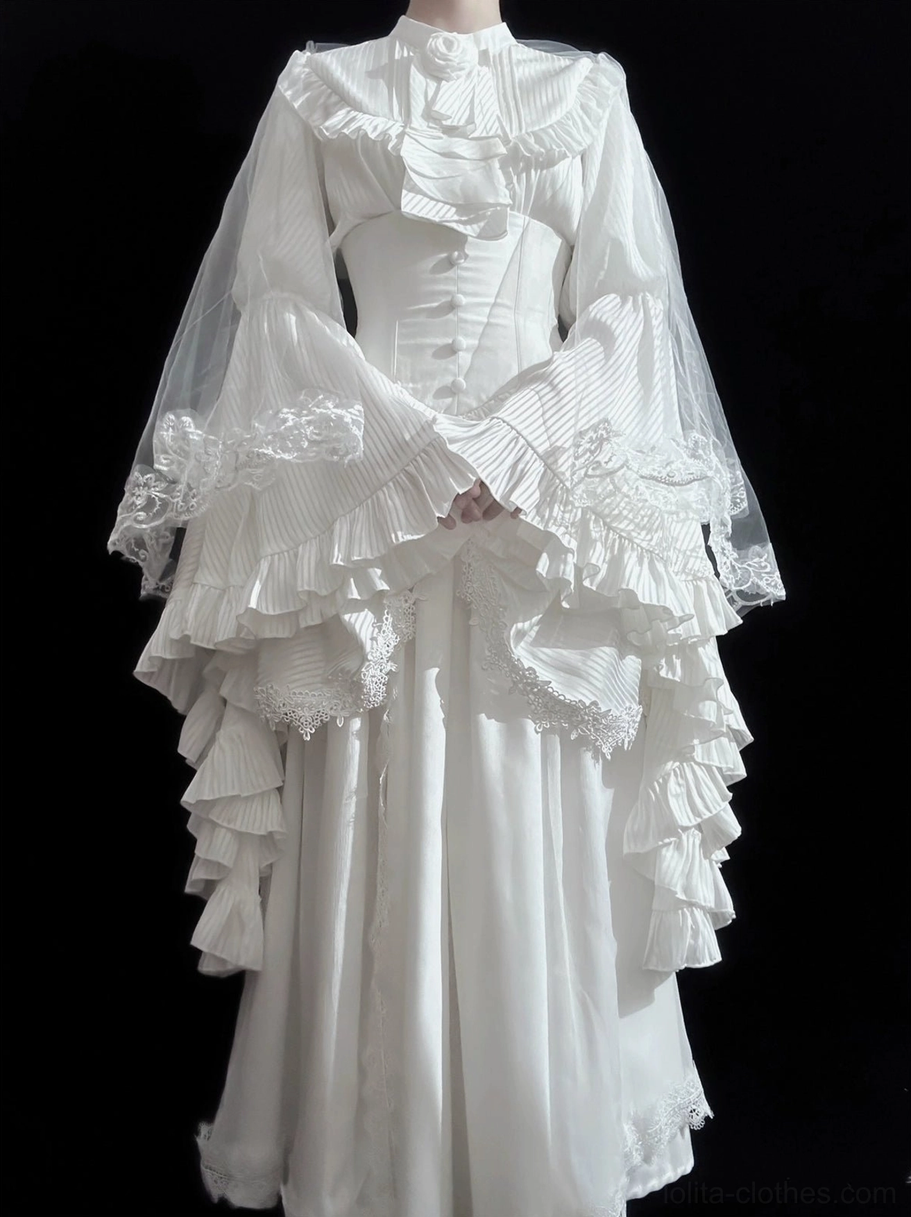 Black gothic lolita blouse worn styling with vintage accessories, showing how to coordinate princess sleeve blouse for lolita fashion