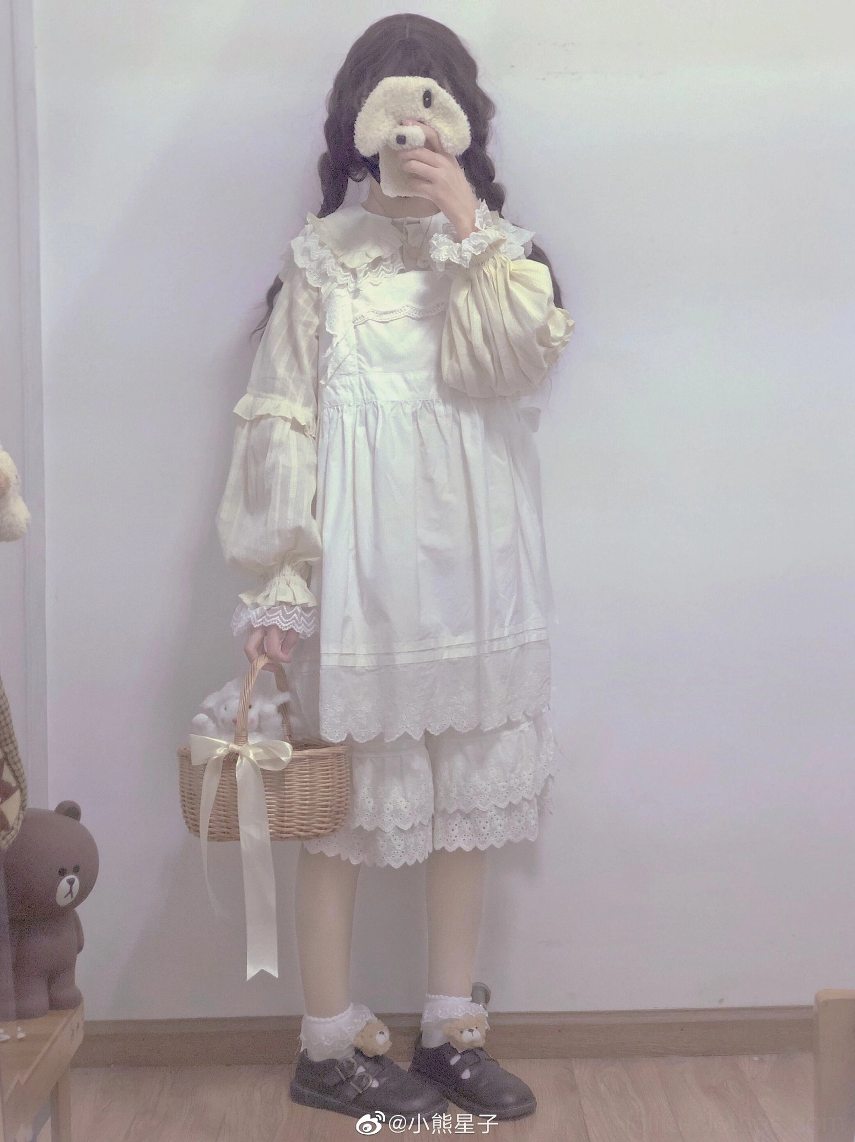 Black Gothic Lolita Blouse Flat Lay with Vintage Border Elegant Dark Aesthetic Bishop Sleeves