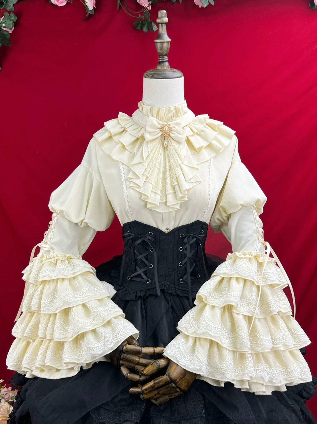 Black gothic lolita waistband accessory displayed showing decorative belt enhancement for adding elegance mystery to dress ensemble complete styling