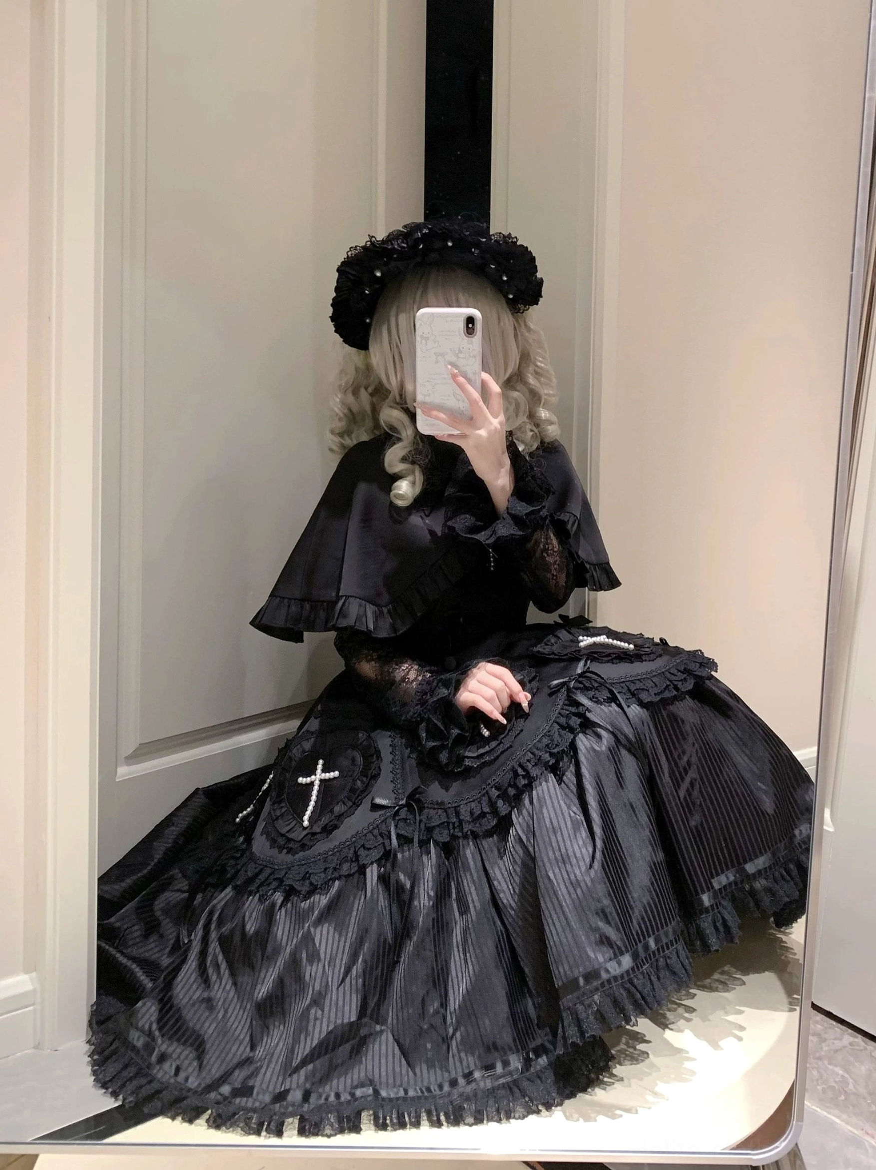 Black Gothic Lolita OP dress production timeline 7-10 business days crafted to order hand-finished artisanal creation