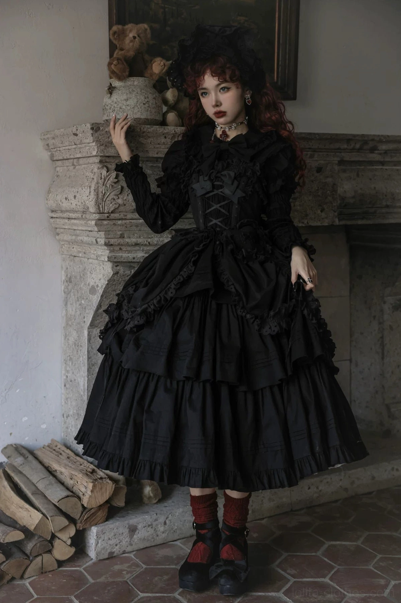 Black Gothic Lolita JSK complete front-to-back styling showcase with detachable accessories and coordinate options