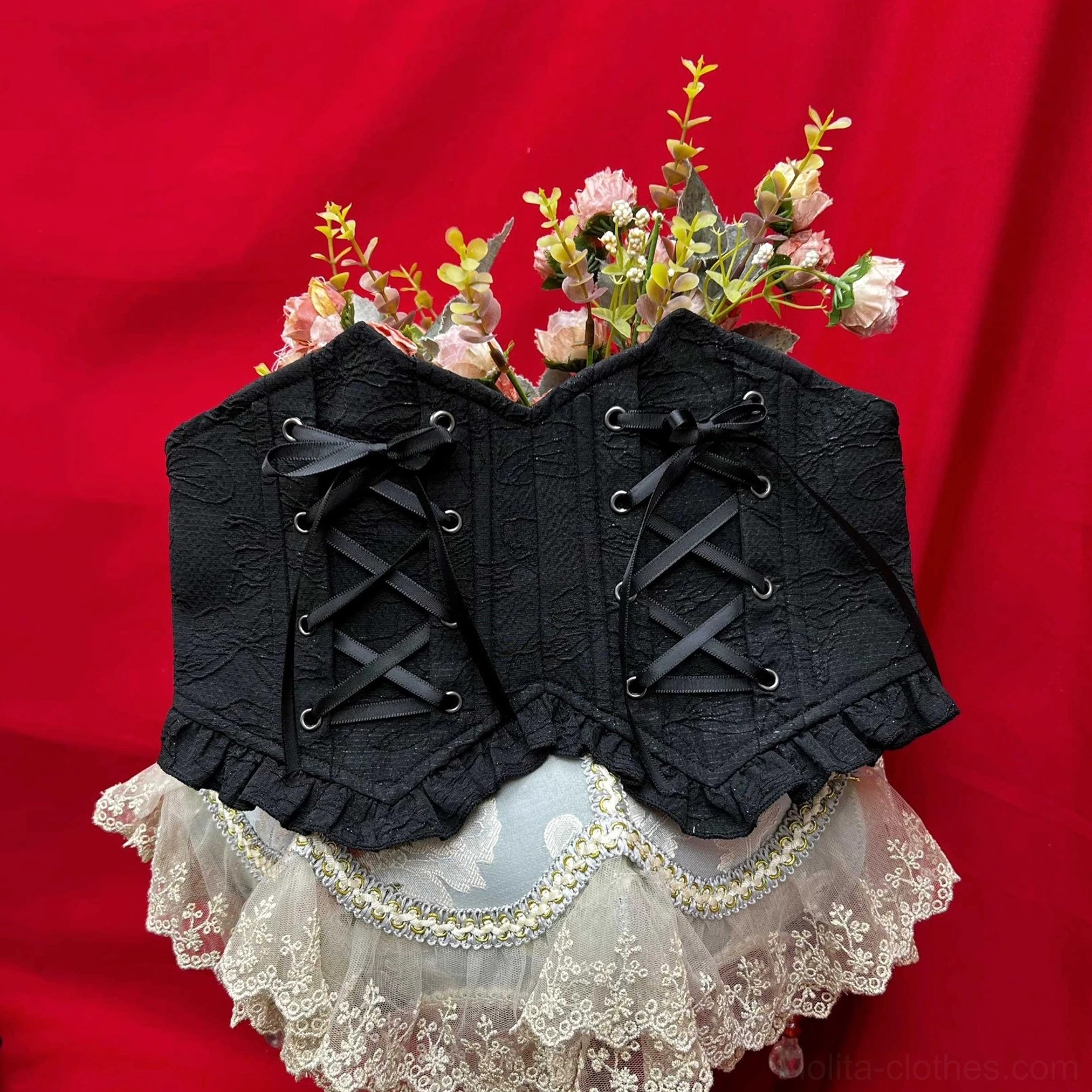 Black gothic lolita waistband decorative belt accessory available in sizes S through 2XL for customized fit and elegant mystery enhancement