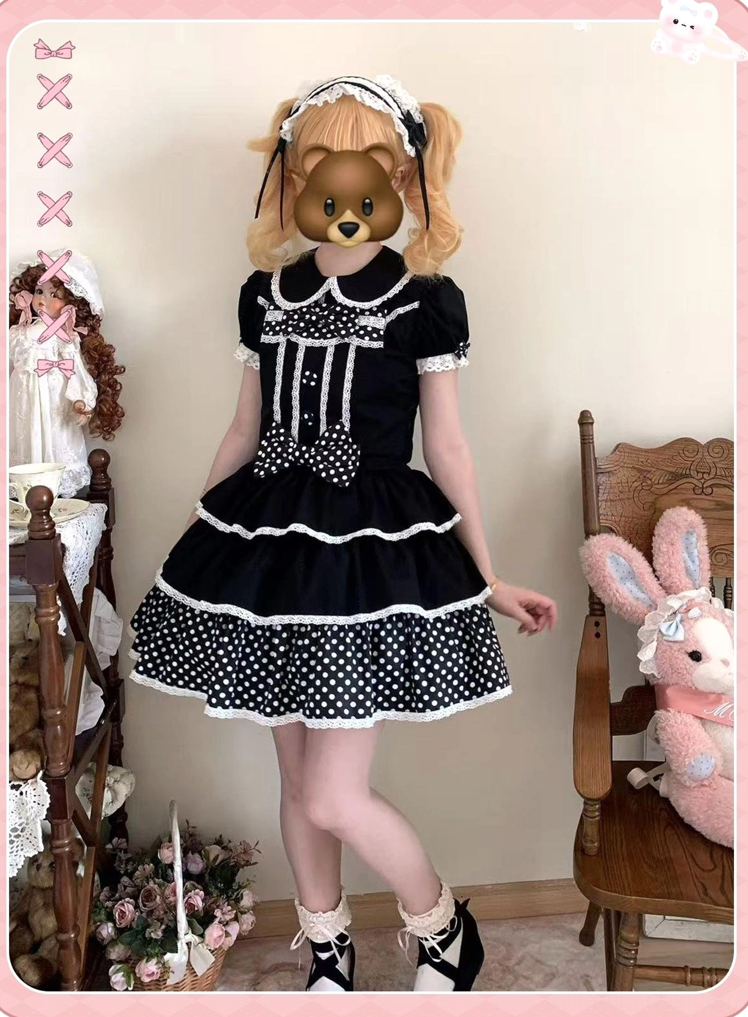 Black headband with clips only sweet lolita fashion accessory adjustable one size