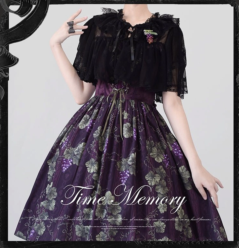 Black heart lace sweet lolita short sleeve cardigan with ruffled neckline and berry decoration detail