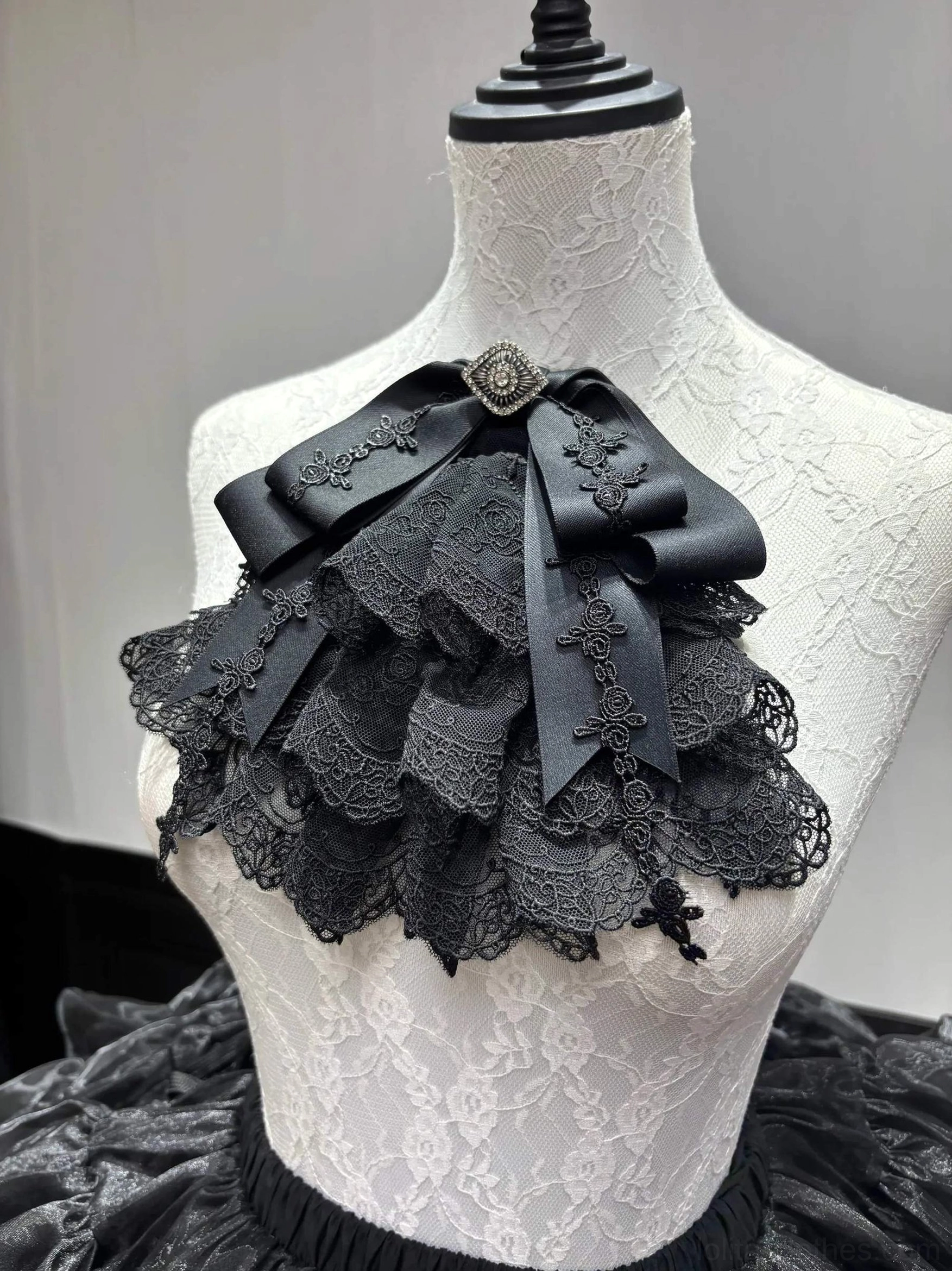 Black jabot neck ruffle accessory for gothic lolita stained glass print blouse ensemble separate purchase