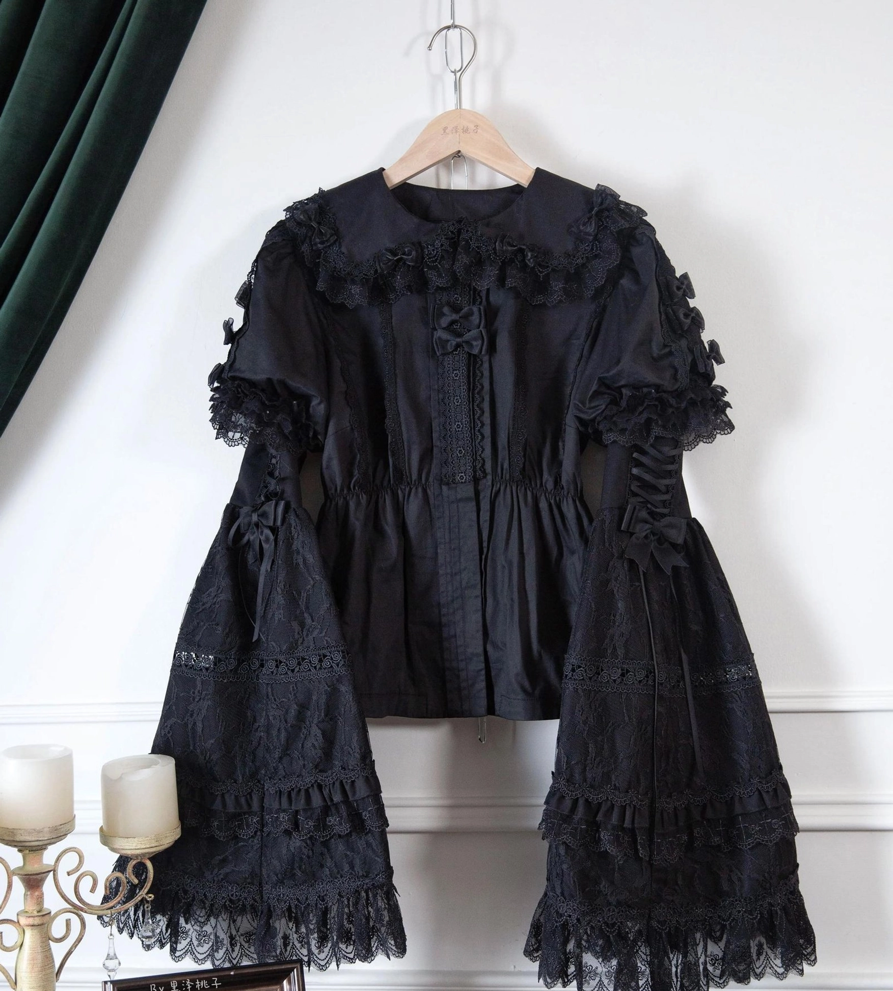 Black jacquard princess sleeves lolita cape bonnet complementary accessory optional purchase