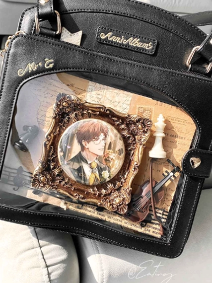 Black kawaii lolita checkered itabag pre-order anime card display gothic coordinate essential shoulder bag