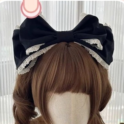 Black kc hair clip with built-in wire and adjustable bow sweet lolita fashion accessory