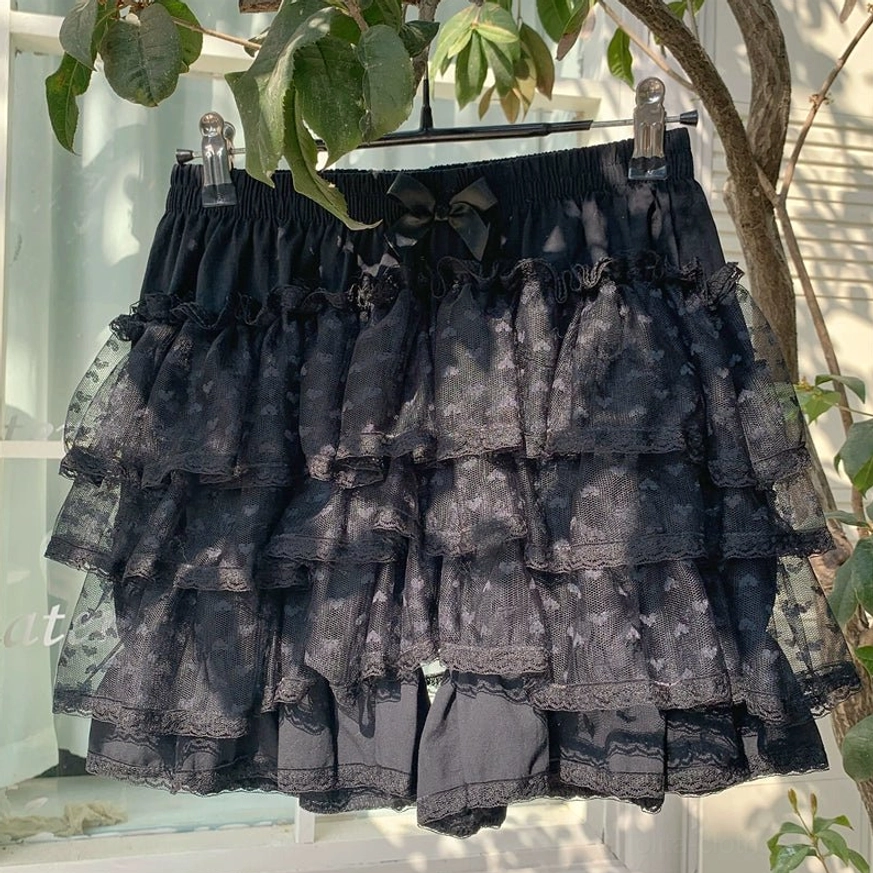 Black multi-layered floral Lolita bloomer ruffled shorts high quality version perfect workmanship detail handling cutting precision