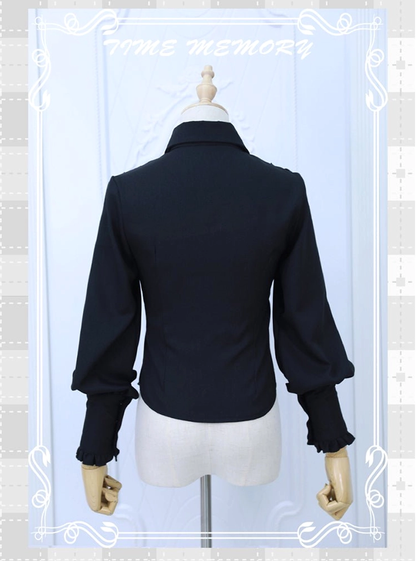 Black Lolita blouse layering options showing styling with different overdresses jackets and accessories