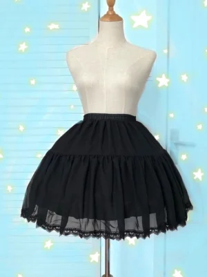 Black adjustable lolita hoop petticoat mannequin display delicate lace hem elastic waistband puffy silhouette