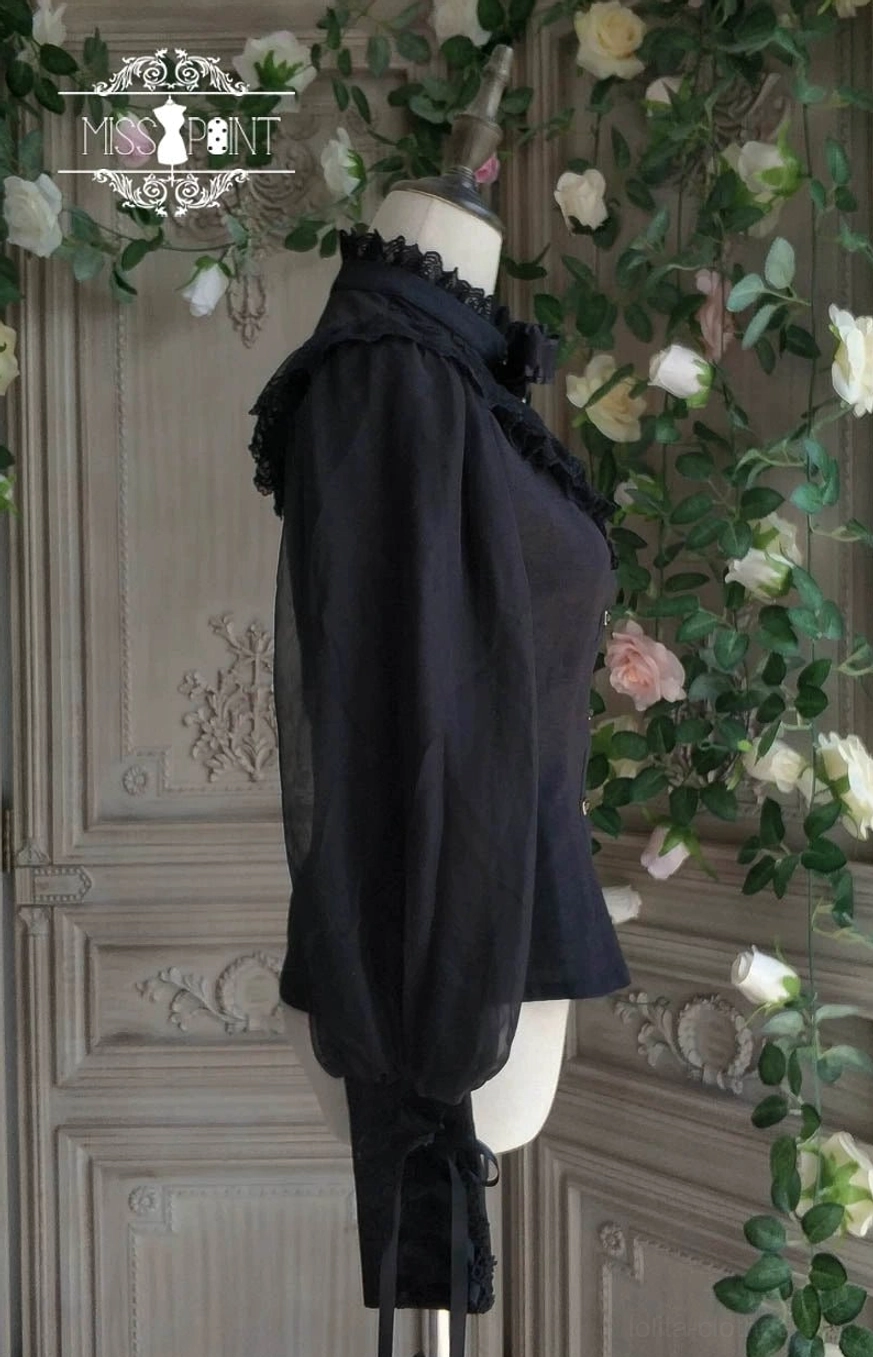 Black lolita mutton sleeve blouse size chart reference display