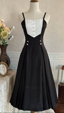 Black Lolita OP dress front view dress-only option showing silhouette and design details without matching coat for alternative styling choices