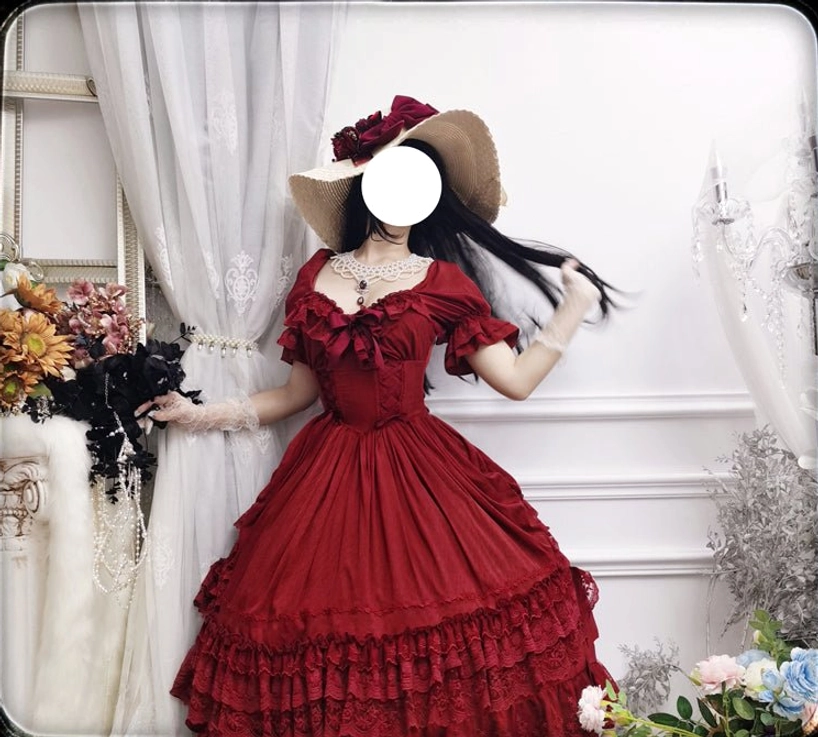 Black French Lolita one-piece dress showing classic color option for gothic and elegant Lolita aesthetic