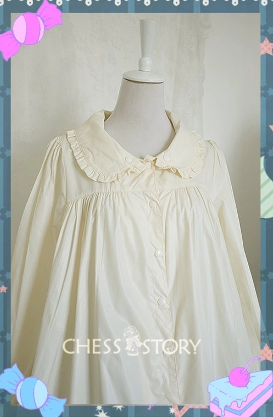 Black Lolita raincoat full front view with Peter Pan collar hood and button closure featuring elegant classic Lolita aesthetic