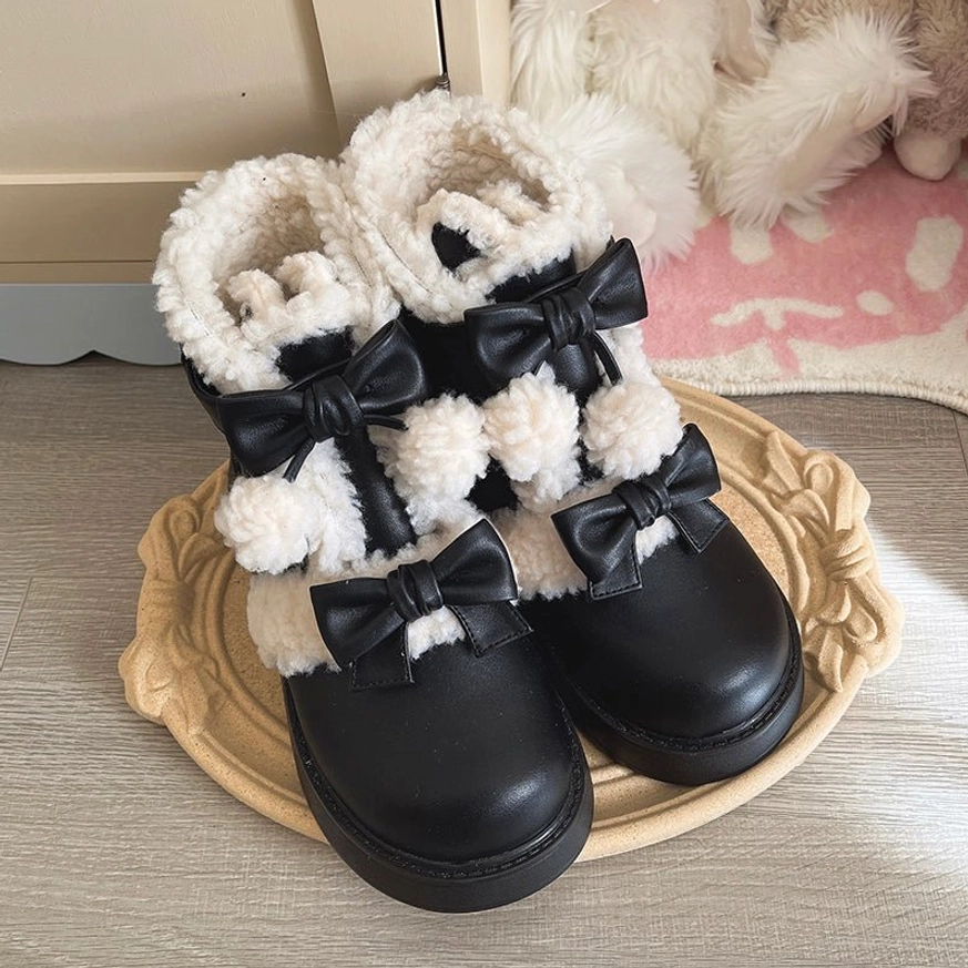 Black lolita winter snow boots main product showcase all details visible