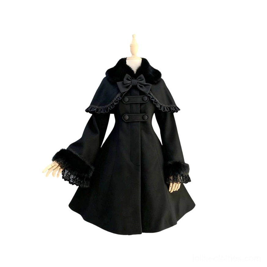 Black Madeleine wool Lolita coat XL size short length fit model dress form classic lolita coordinate
