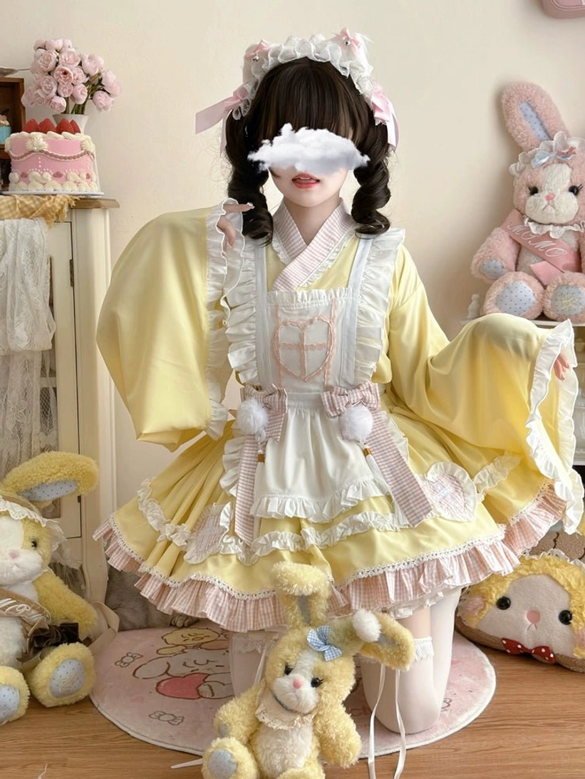 Black maid lolita nurse dress set front full-body standing view with classic elegance and color-blocked design