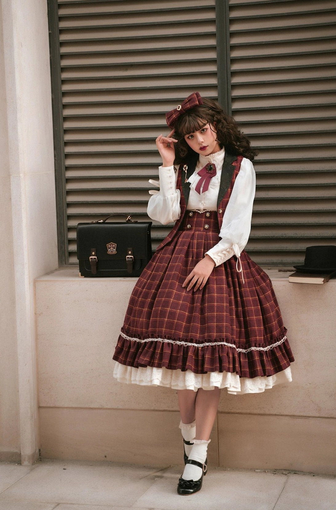 Black mutton sleeve lolita blouse flattering silhouette front view