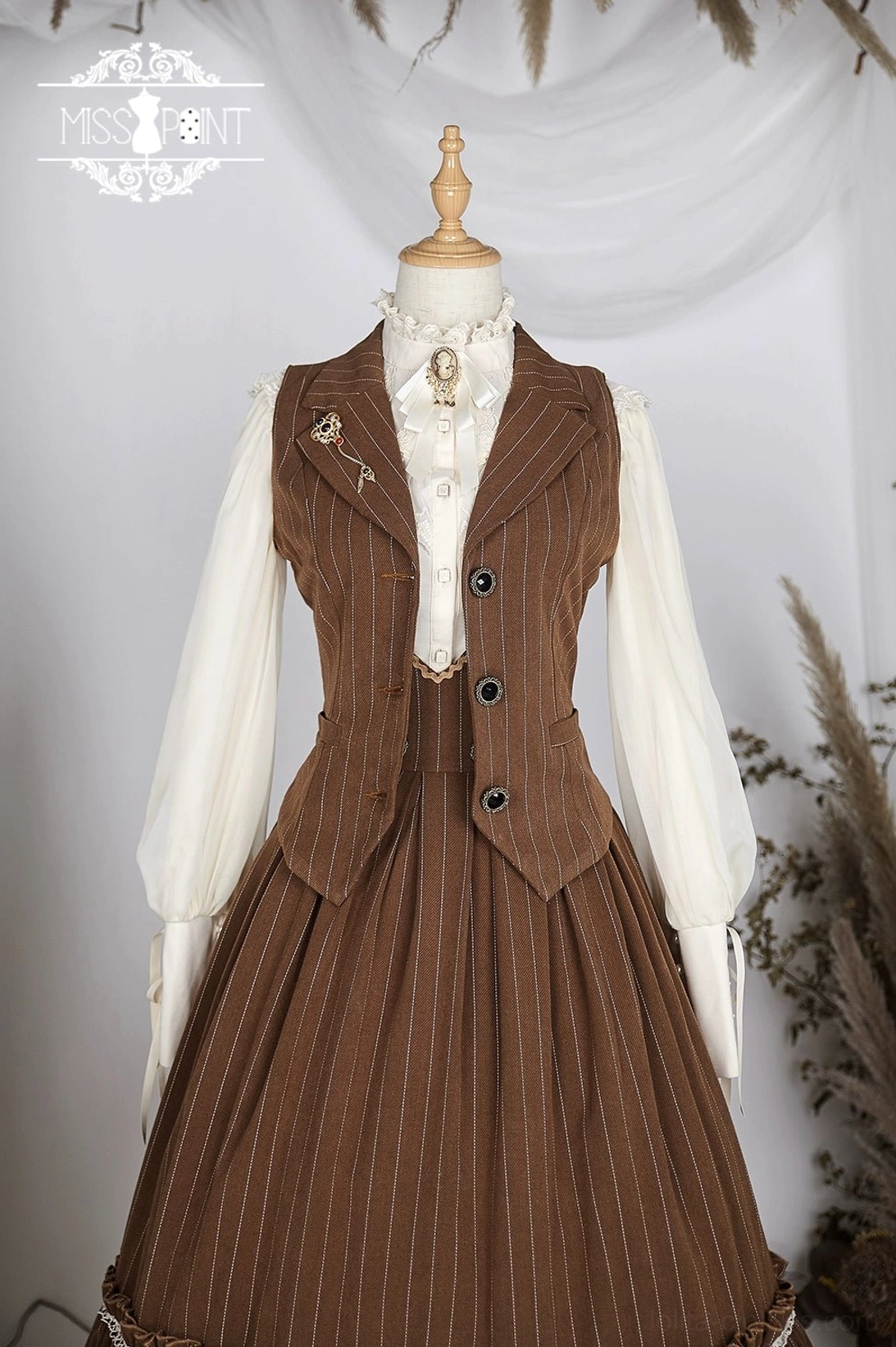 Black mutton sleeve lolita blouse worn model full length display