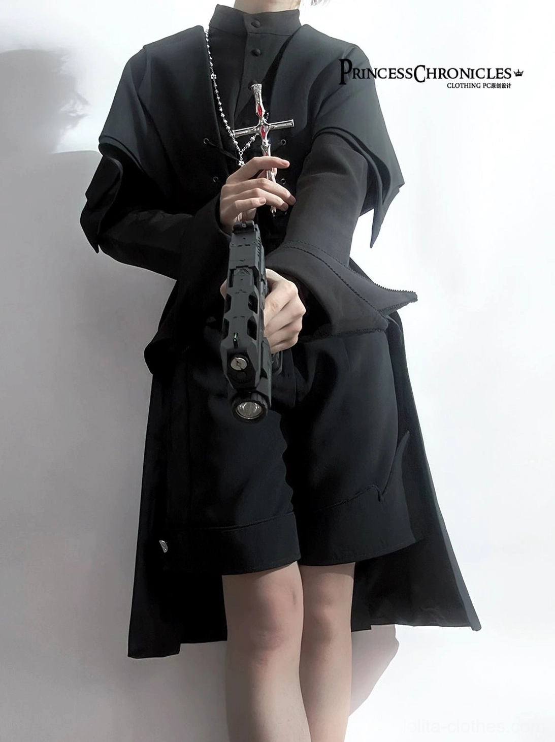 Adjustable drawstring detail of black swallowtail Ouji Lolita long vest showing customizable back waist fit feature for personalized comfort and silhouette adjustment