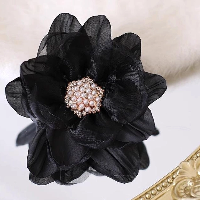 Black stamen diamond organza flower lolita hairpin gothic aesthetic elegant design