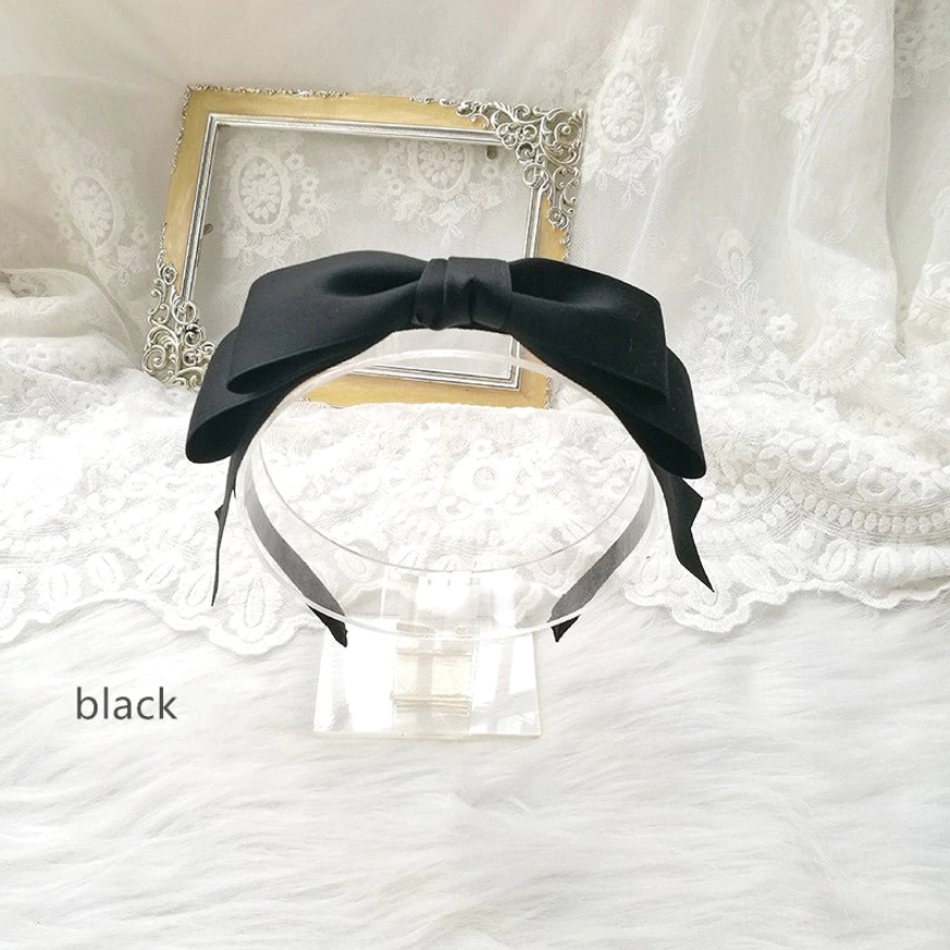 Black sweet lolita hair bow clip KC matte satin fabric classic elegant display styling