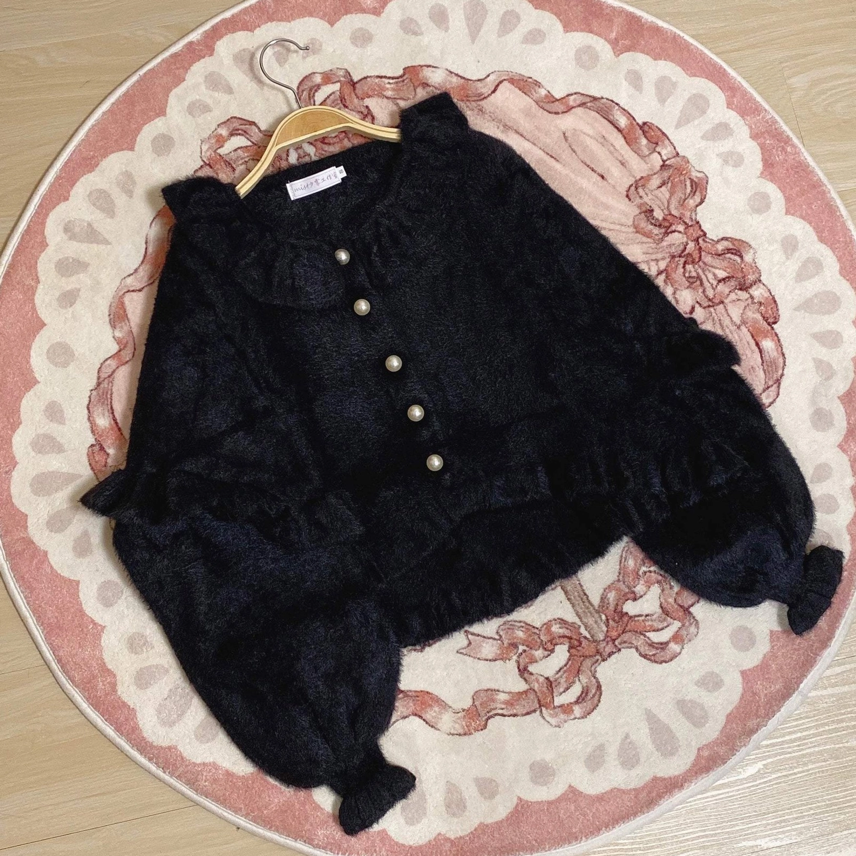 Black sweet lolita fuzzy cardigan gothic coordinate styling puff sleeves front display