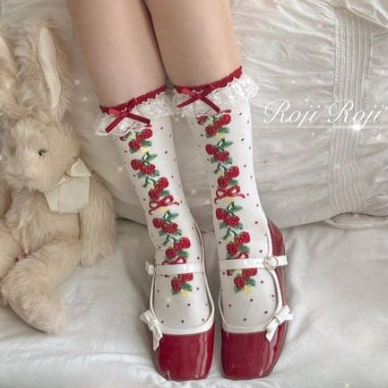black sweet lolita over-the-knee thigh-high cotton socks classic dark tone elegant hosiery lolita fashion essential piece