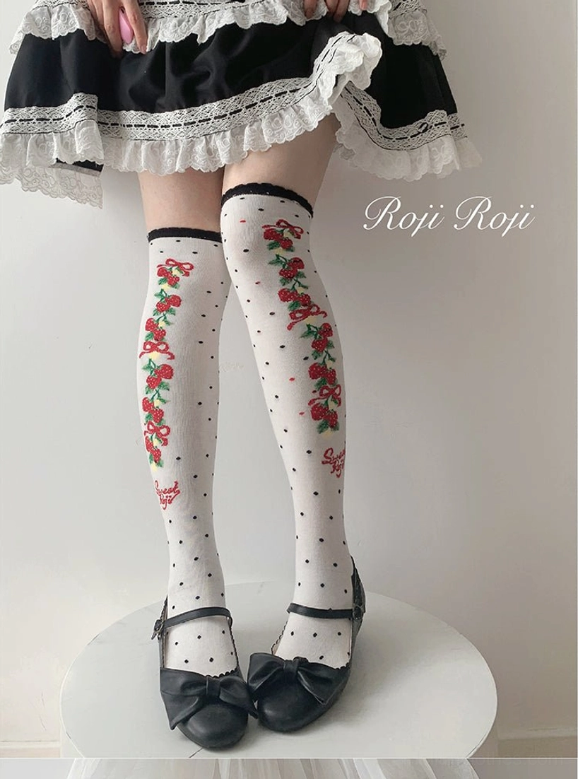 black sweet lolita over-the-knee thigh-high cotton socks elegant design classic lolita styling dark color coordinate foundation piece