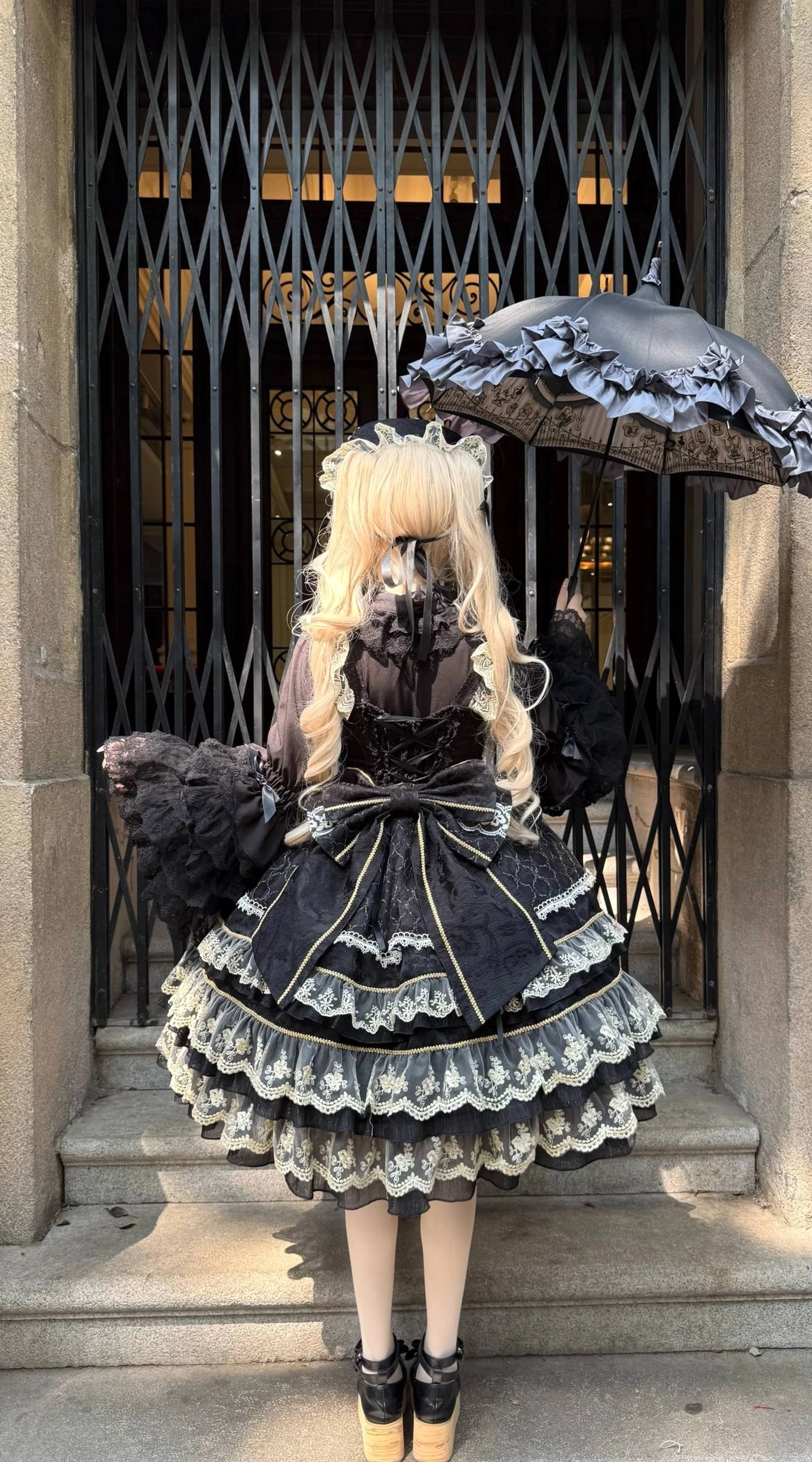 Black sweet lolita trailing bow only detachable satin bow back decoration ribbon