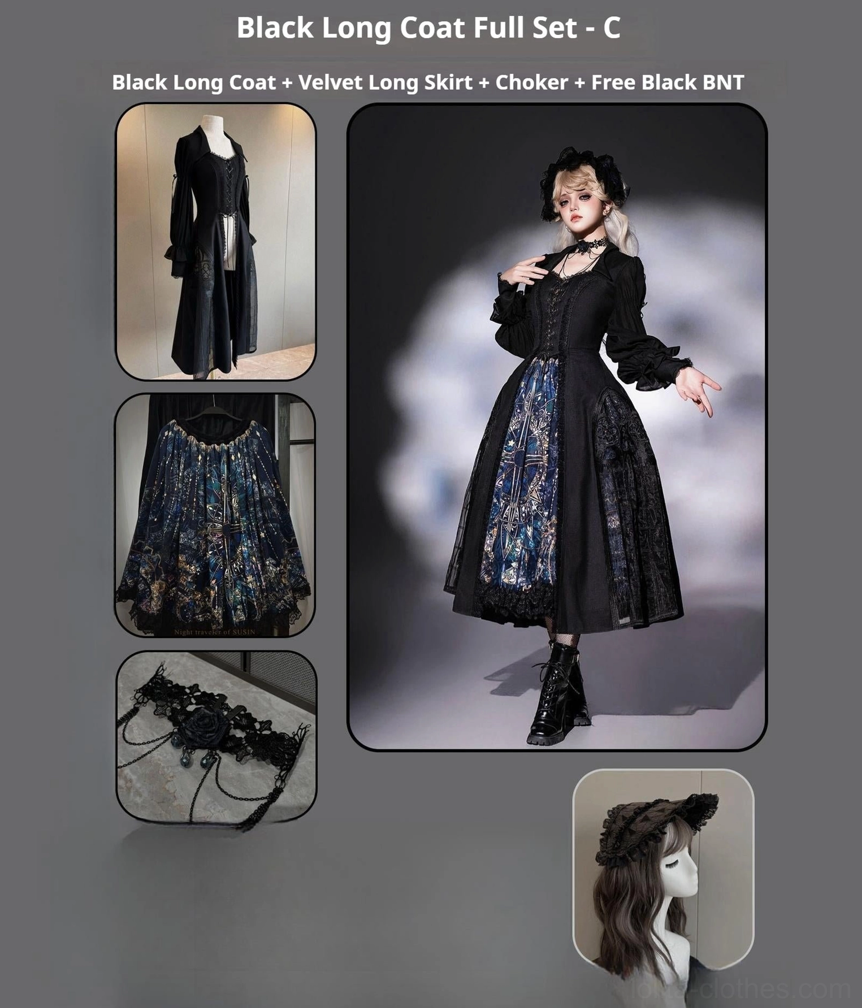Black velvet gothic lolita skirt lace trim unique print mystery aesthetic showcase detail