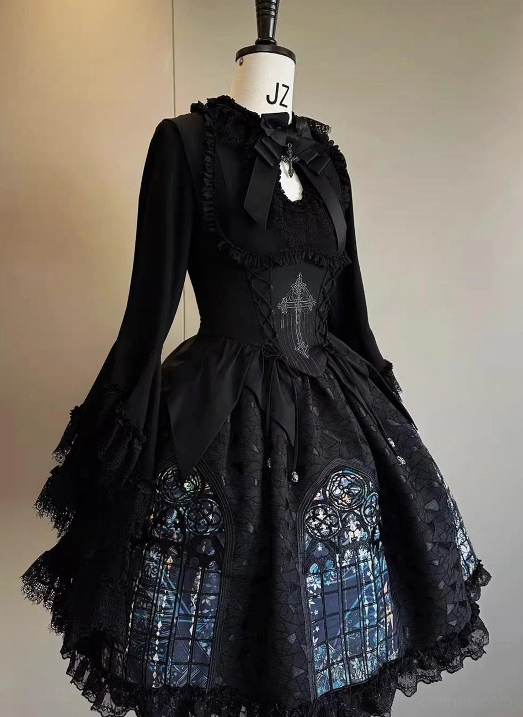 Black velvet gothic lolita skirt lace trim unique print mystery aesthetic cold weather showcase