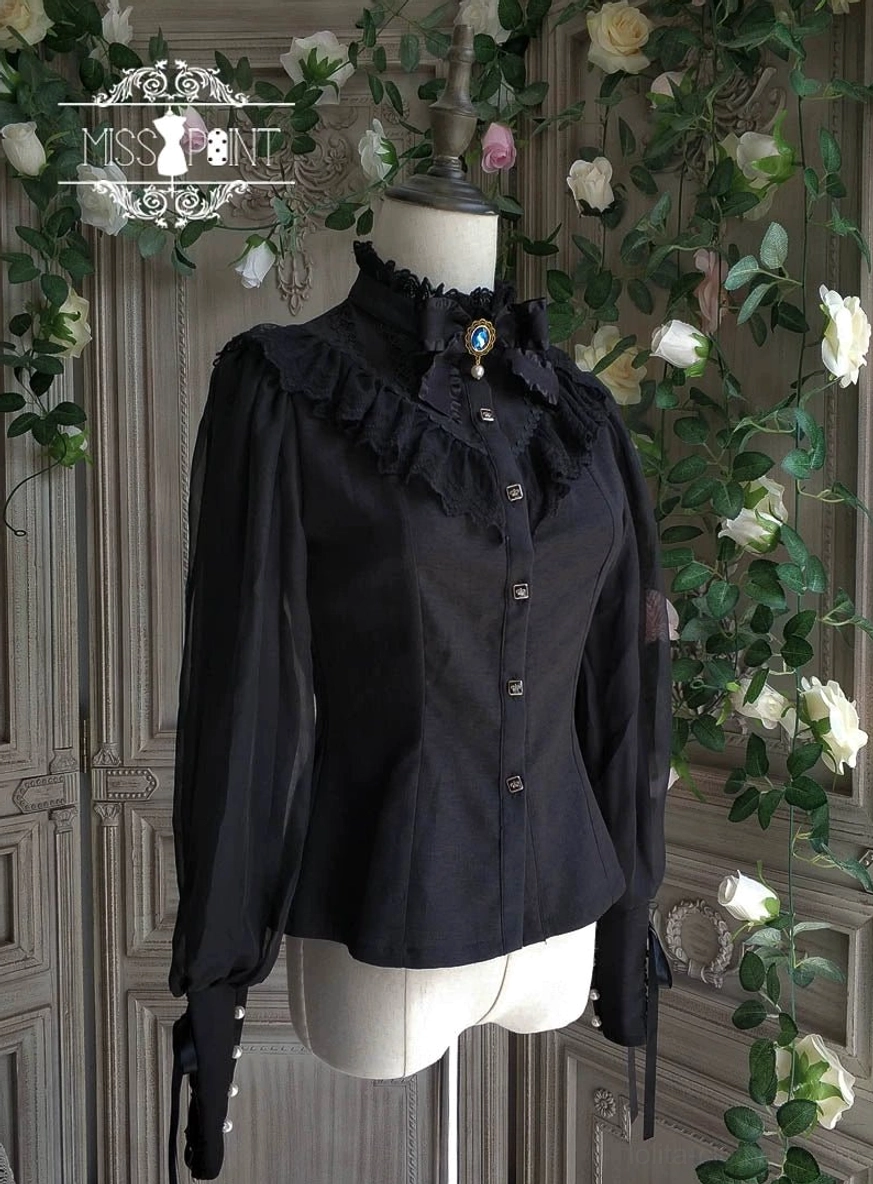 Black vintage lolita blouse bow tie accessory included product photo