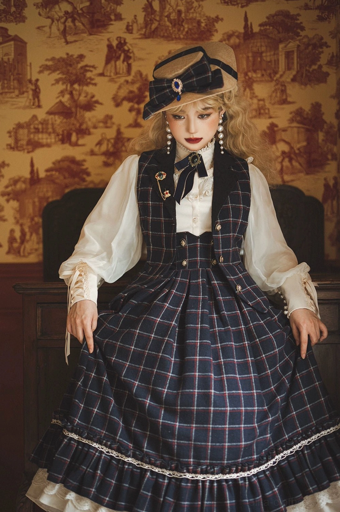 Black vintage lolita blouse elegant silhouette front static display